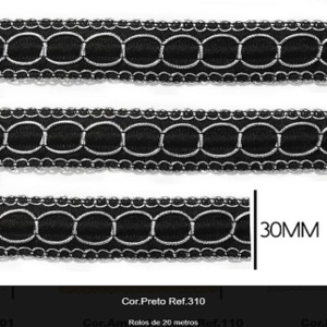 GALAO 85 310 PRETO/PRATA LARG:3,0CM 20M