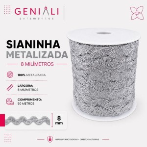SIANINHA 8MM METAL PRATA CONE 50M