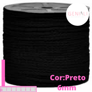 CORDAO P8 POLIESTER PRETO 6MM 100METROS