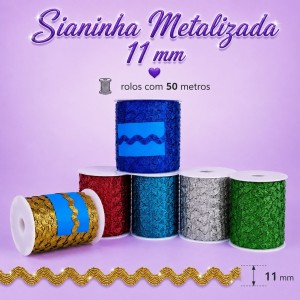 Sianinha 11mm Importada Metalizada Larga Rolo c/ 50mts – Diversas Cores