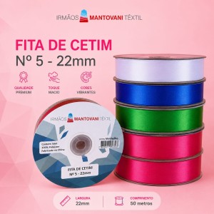 Fita de Cetim n5 - 22mm 50 Metros Diversas Cores