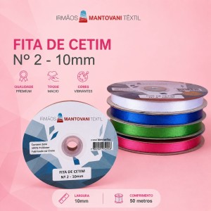 Fita de Cetim n2 - 10mm 50 Metros Diversas Cores