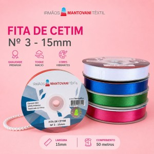 Fita de Cetim n3 - 15mm 50 Metros Diversas Cores