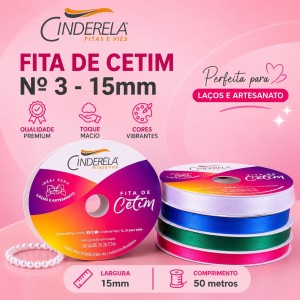 Fita de Cetim n3 - 15mm 50 Metros Diversas Cores