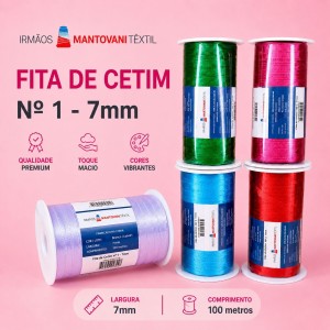 Fita de Cetim n1 - 7mm - 100 Metros Diversas Cores